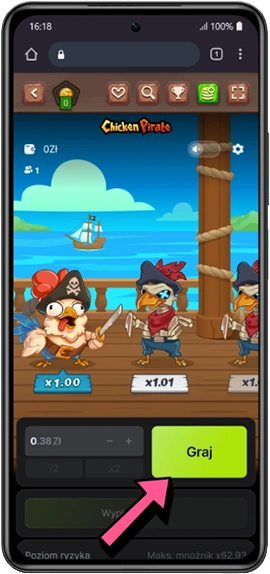 Przycisk spin i autoplay w slocie Chicken Pirate